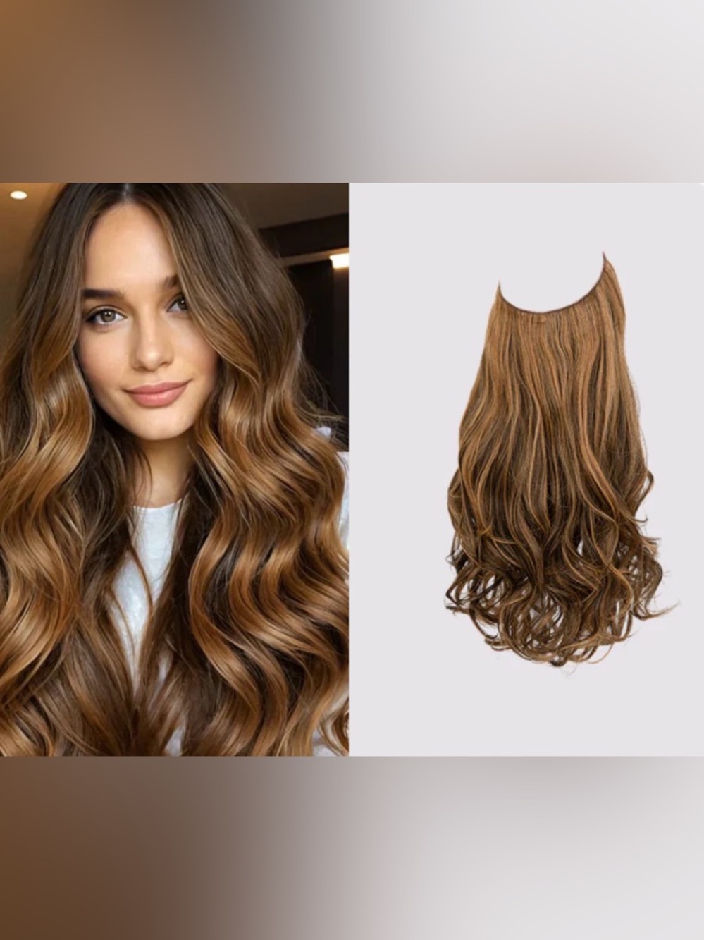 thathair. Long Wavy Chestnut Brown Halo Hair Extensions, 18”